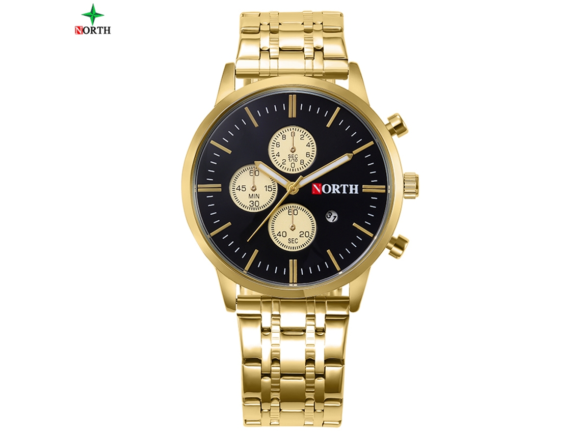 Reloj De Pulsera Analógico De Cuarzo Para Hombre, Redondo, Con Correa De Acero Inoxidable Dorado.