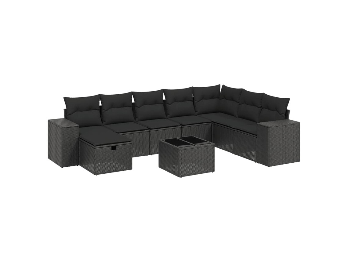 Conjunto 9 de sofás de jardín VIDAXL y cojines ratán sintético negro