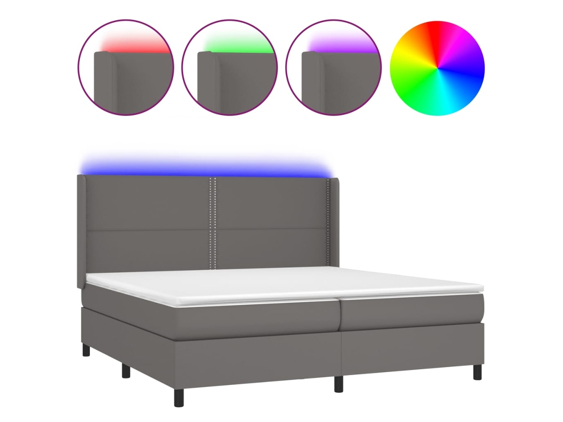 Maison Exclusive - Cama Box Spring Colchón Y Led Cuero Sintético Gris 200x200 Cm