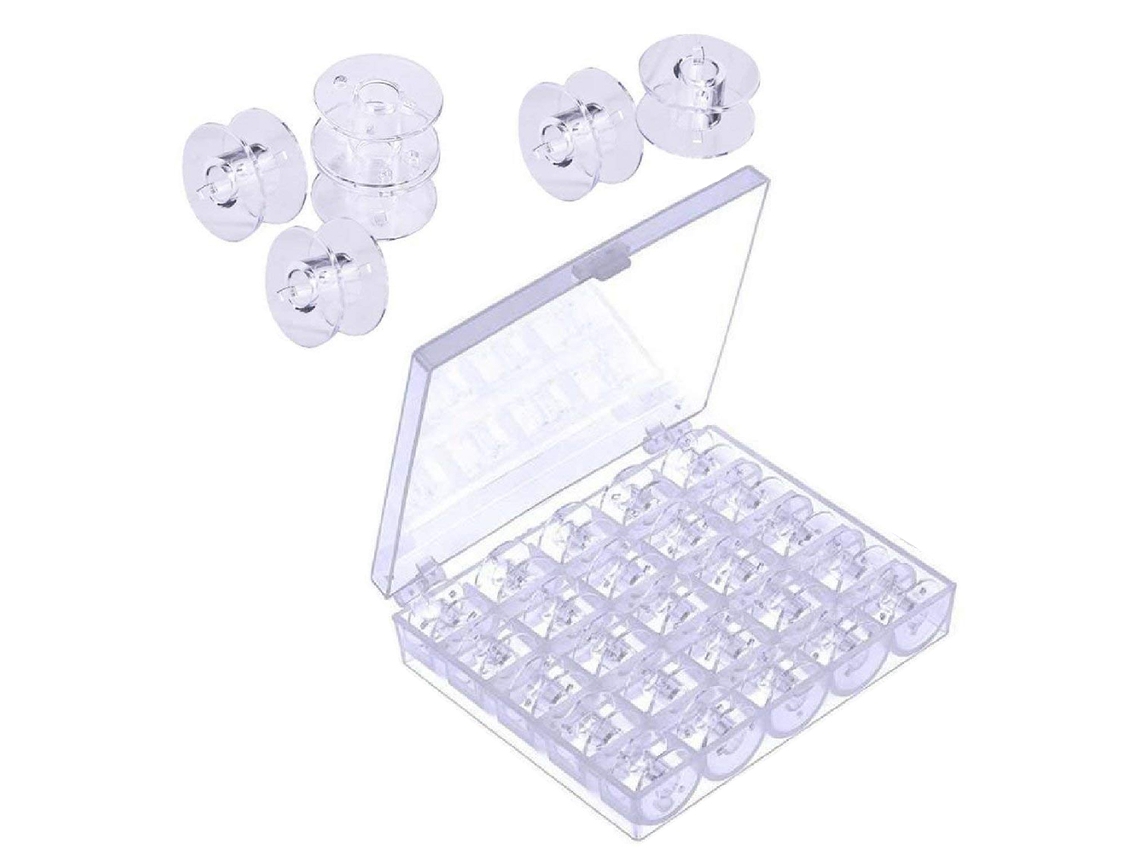 25 Carretes De Plástico Transparente Para Máquinas De Coser Con Estuche De Almacenamiento