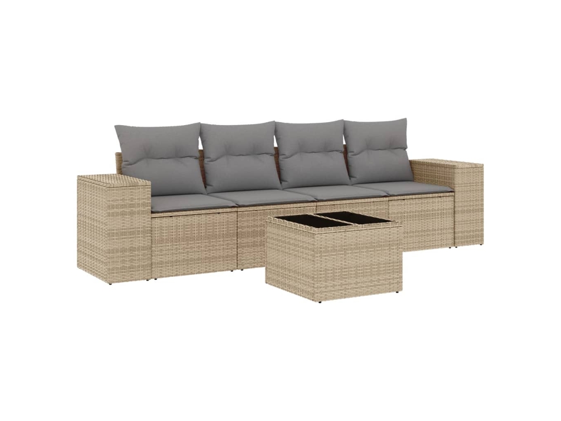 Maison Exclusive - Juego De Sofás Jardín Con Cojines 5 Pzas Ratán Sintético Beige