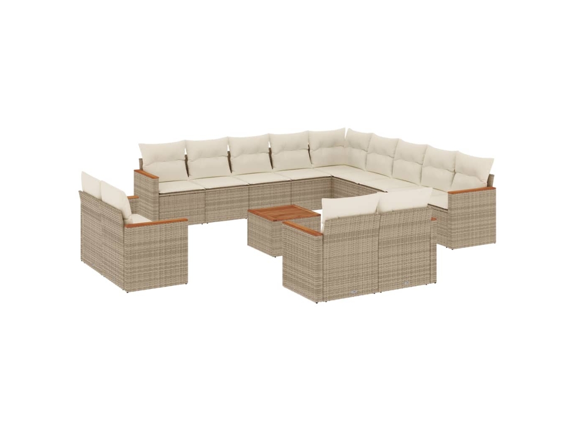 Conjunto 14 sofás de jardín VIDAXL con cojines ratán sintético beige