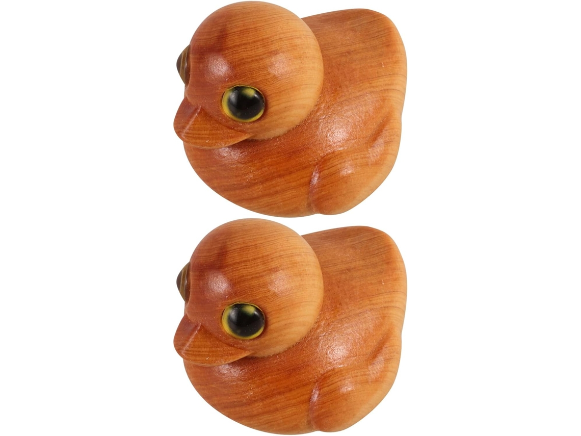 Juego 2 Figuras Patos Talladas Madera Hechas Decoración Natural Escritorio Esculturas Animales Miniatura