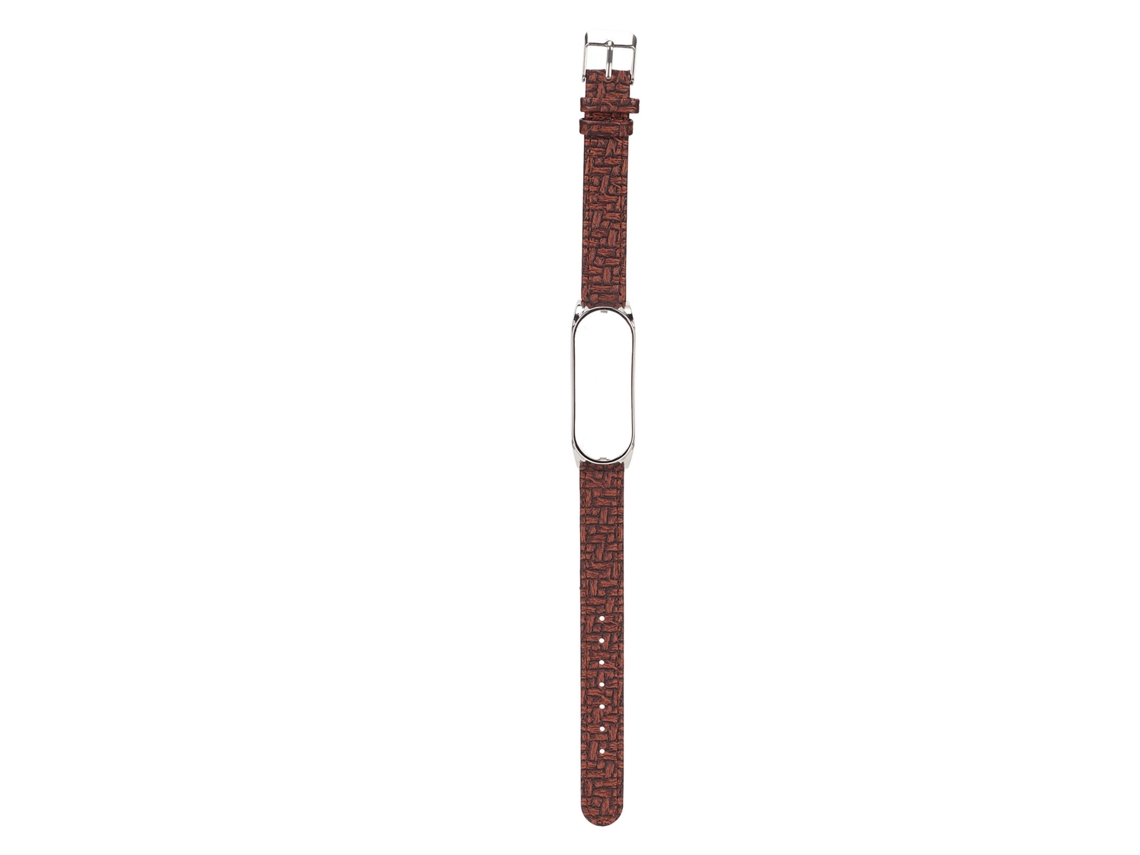 Pulseira De Couro Com Liberação Rápida Padrão Trançado Para Xiaomi Mi Band 6/5 Nfc Marrom Prata