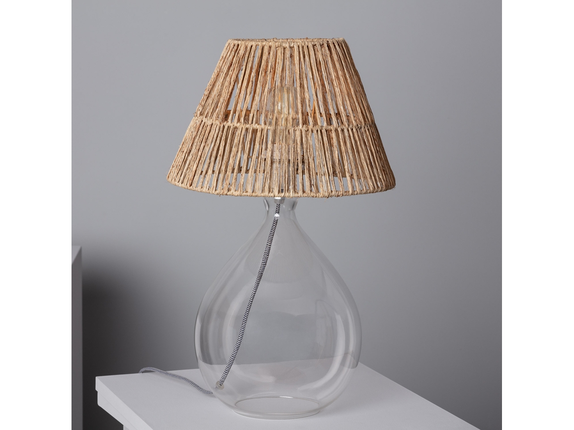 LEDKIA Lámpara de Mesa Yute y Cristal Aurora Natural