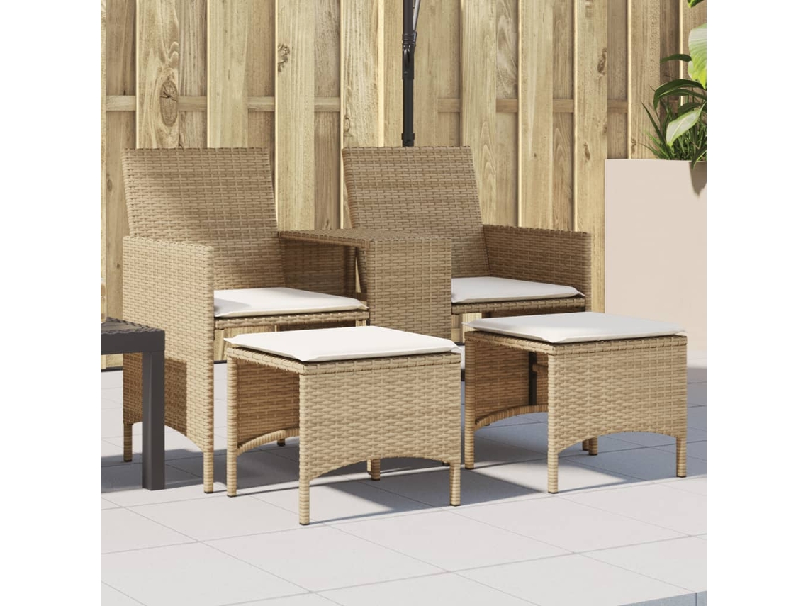 Sofá De Jardim De 2 Lugares Com Mesa E Bancos Vime Pe Beige Dkd Home Decor