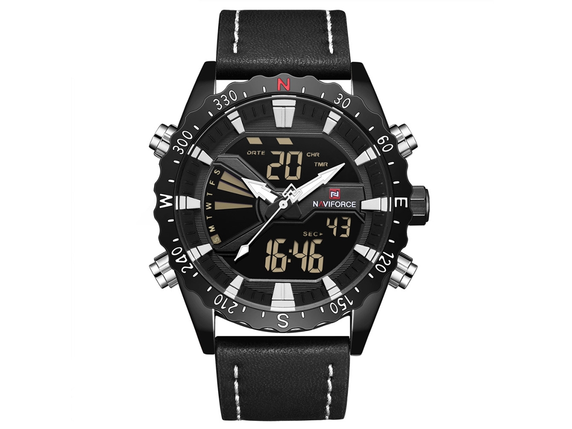Reloj Electrónico De Cuarzo Naviforce Para Hombre, Resistente Al Agua, Con Correa De Pu (negro Y Blanco)