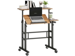 Mesa ajustable para sentarse y estar de pie, 70 x 60 cm, con ruedas, tablero inclinable y estructura de metal marrón, Bga Store