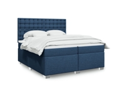 Cama Box Spring Con Colchón Tela Azul 200x200 Cm