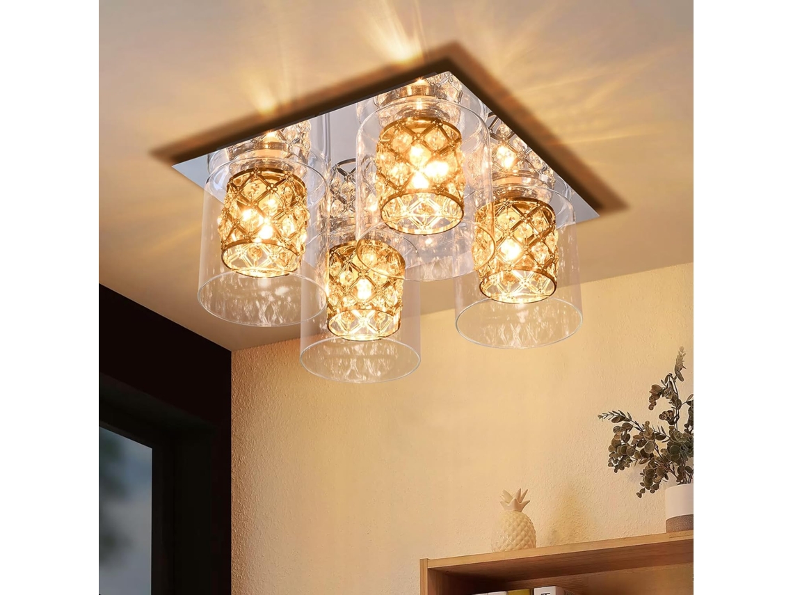 Zmh Lámpara De Techo De Cristal Transparente De 4 Luces Para Sala De Estar Y Cocina