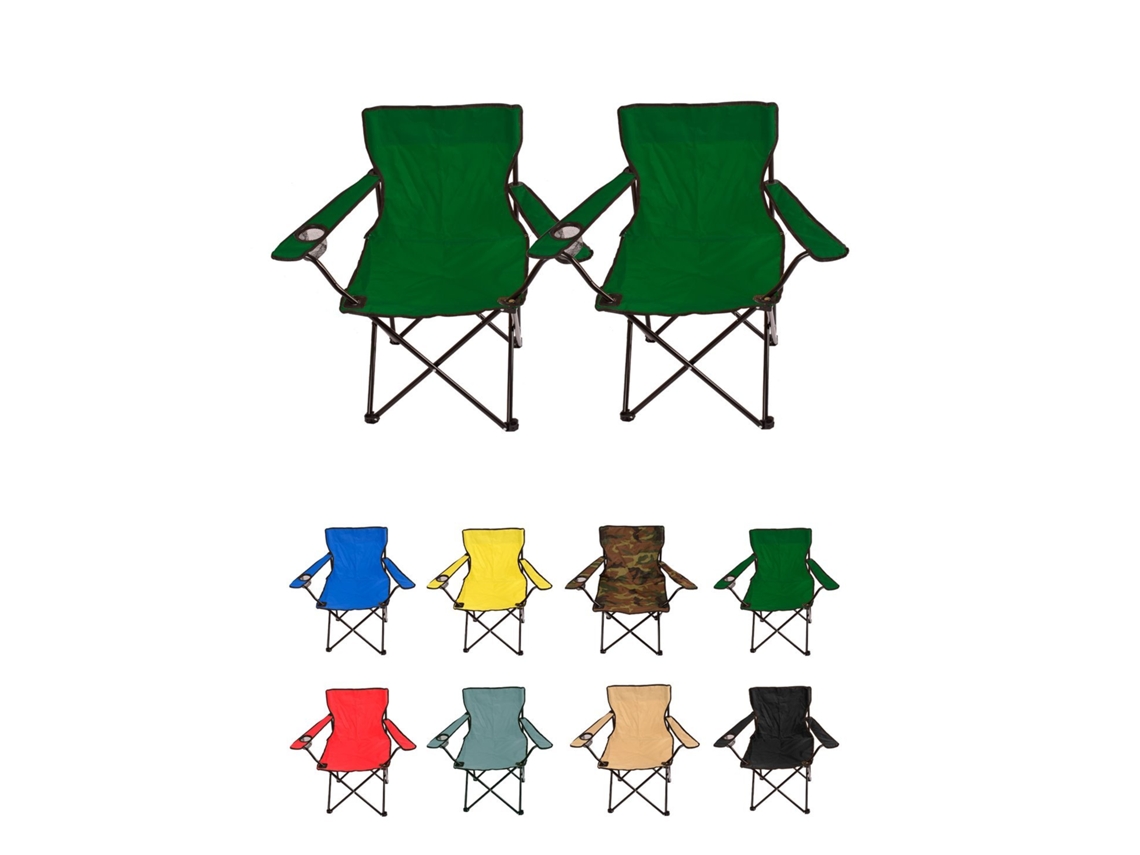 Silla De Camping Plegable De Acero Con Reposabrazos Y Funda Con Asas- 80x80x50 Cm, Resistente Al Agua - Ideal Para Exterior Verde Pack 2 Uds