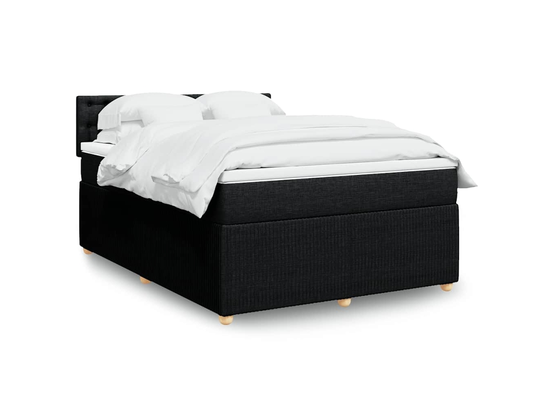 Cama Box Spring Con Colchón Tela Negro 140x190 Cm