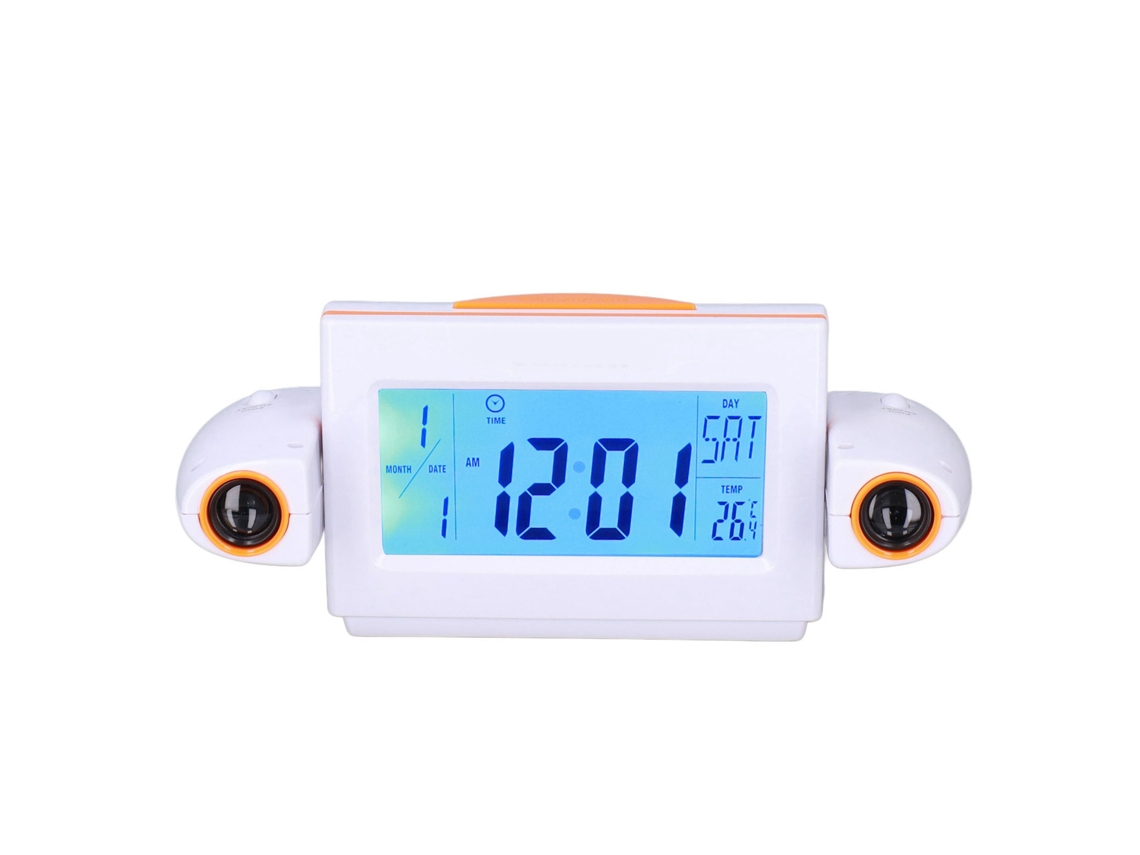 Reloj Despertador Con Proyección Led, Luz Nocturna, Control Por Voz, Indicador De Temperatura, Blanco/naranja.