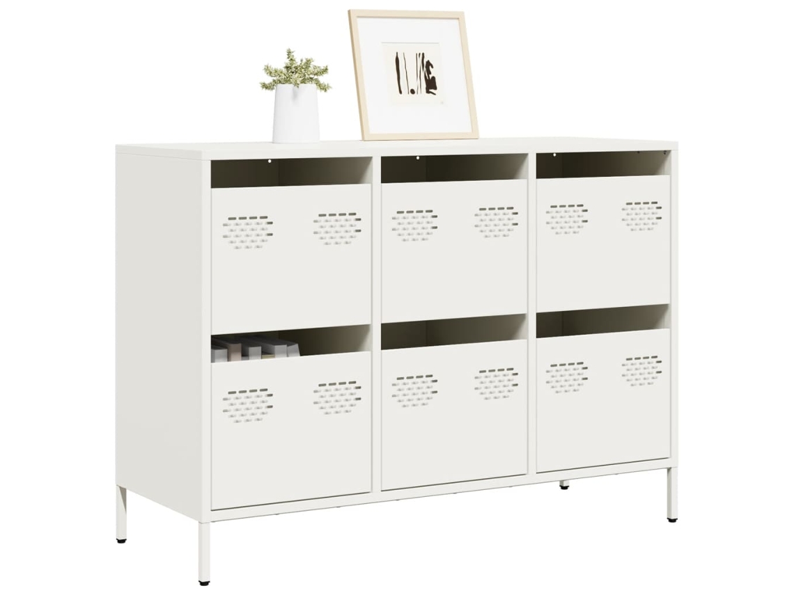 Aparador | Mueble De Comedor | Buffet De Acero Laminado En Frío Blanco 101,5x39x73,5 Cm Wsd26629