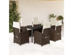 Juego de comedor de jardín de 7 piezas con cojines de mimbre marrón DKD Home Decor