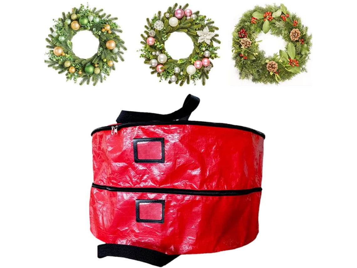 Bolsa de gran capacidad para guardar coronas navideñas con doble cremallera