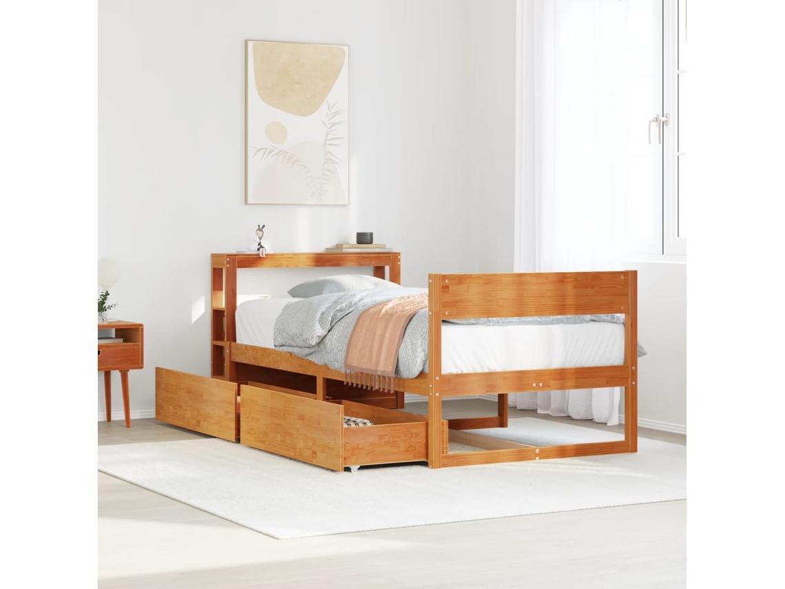 Cama Sin Colchón Madera Maciza De Pino Marrón Cera 100x200 Cm