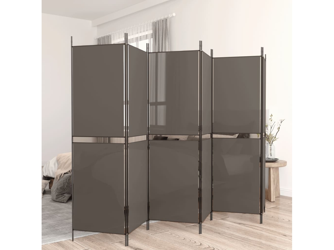 Biombo Divisor | Biombo Separador | Separador De Ambientes De 6 Paneles De Tela Gris Antracita 300x220 Cm