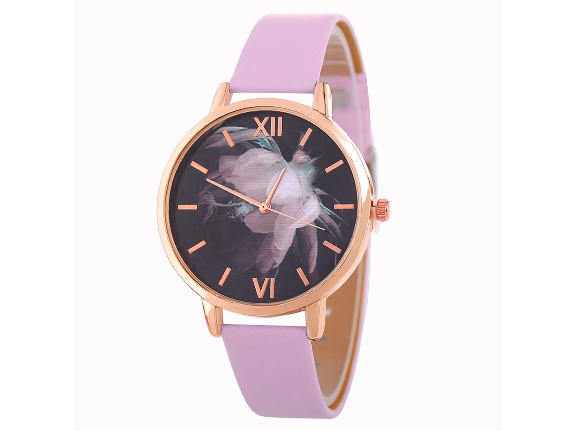 Reloj De Pulsera De Cuarzo Informal Para Mujer Con Correa De Piel Sintética Rosa.