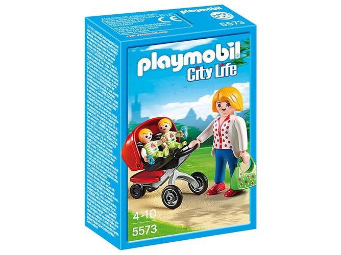 PLAYMOBIL City Life: Madre con cochecito de gemelos 5573 (Edad Mínima: 4 - 15 Piezas)