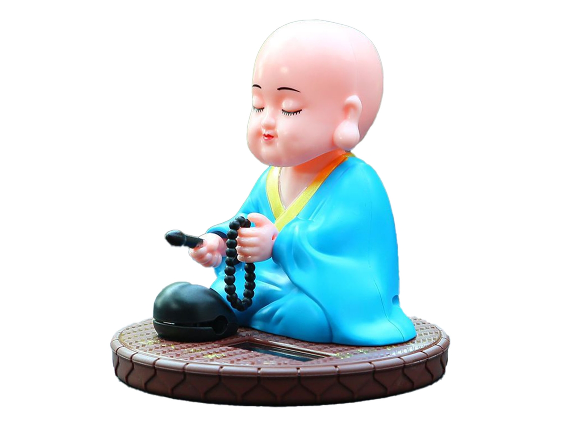 Pequeño Adorno Solar Monje Auto Knock Estatua Buda Juguete Panel Decoración Coche Hogar Azul