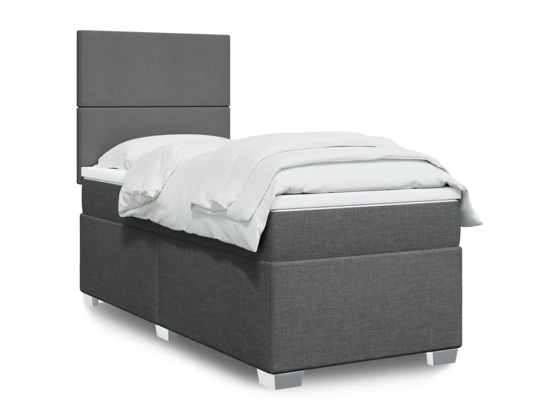 Cama Box Spring Con Colchón Tela Gris Oscuro 80x200 Cm