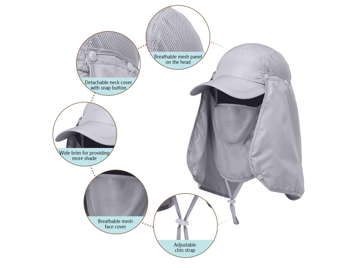 Sombrero Para El Sol Con Visera Desmontable Para La Cara Y El Cuello, Ideal Para Pescar, Hacer Senderismo Y Protegerse De Los Rayos Uv.