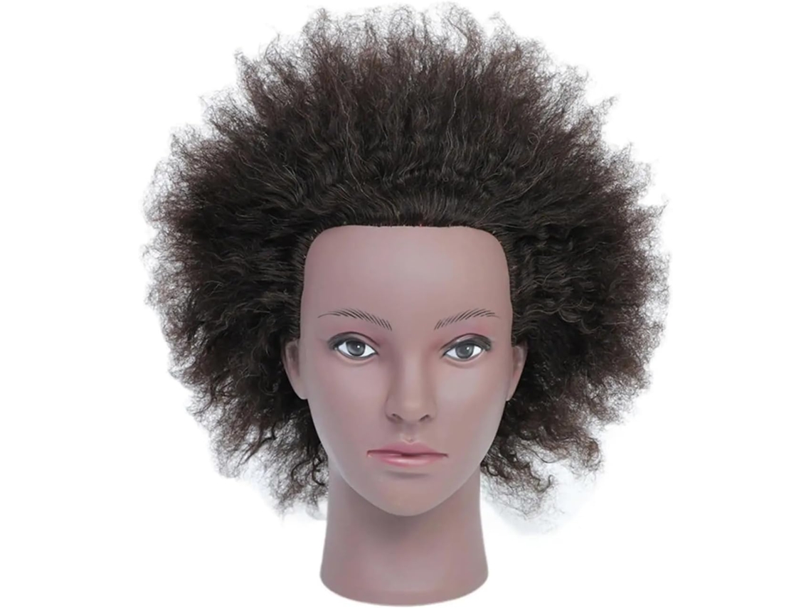 Cabeza De Maniquí De Cabello Rizado Africano Con Soporte Para Salón De Belleza.