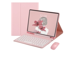 Funda con teclado para iPad 9 2021 de 10,2 pulgadas, iPad 8, 7, Air 3 Pro de 10,5 pulgadas, con ratón, teclas redondas de colores rosa, cubierta de teclado desmontable