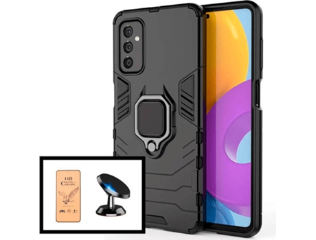 Kit Cristal Templado CeramicGlass Full Cover, Funda 3x1 Miltary Defender y Soporte Magnético de Coche Samsung Galaxy M52 5G PHONECARE Negro