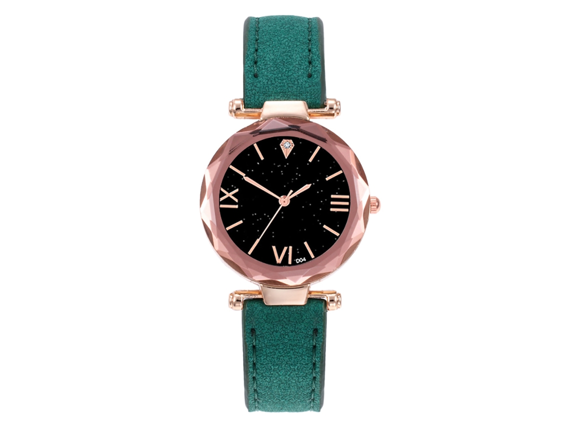 Reloj De Pulsera De Moda Para Mujer Con Números Romanos Y Correa De Piel Sintética Verde.