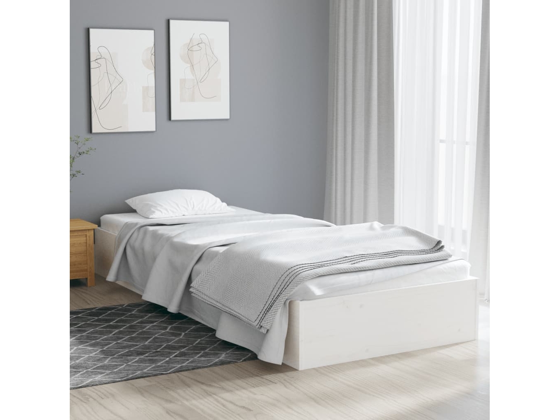 Estructura De Cama Sin Colchón Madera Maciza Blanco 75x190 Cm