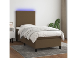 Cama Box Spring Colchón Y Luces Led Tela Marrón Oscuro 90x190cm