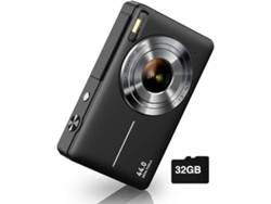 Cámara compacta FHD 1080p, zoom 16x, antivibración, memoria de 32 g, ideal para niños y niñas, color negro.