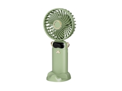 Ventilador portátil Digitallab plegable a 90°, 5 velocidades, pantalla digital y soporte, ultrasilencioso (verde)