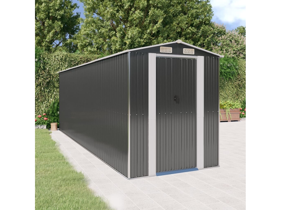 Caseta de jardín de acero galvanizado antracita, 192 x 606 x 223 cm, DKD Home Decor