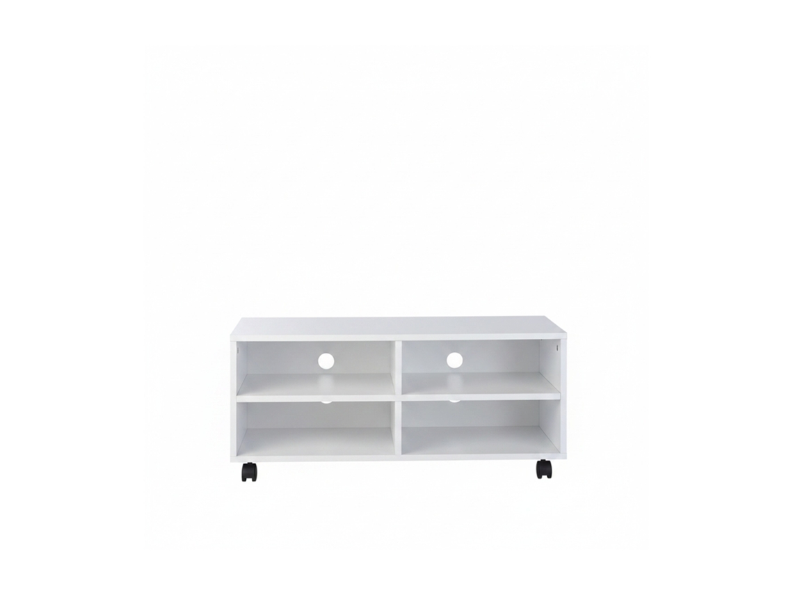Relaxdays Mueble Tv Ruedas Con 4 Compartimentos, Mesa Televisión Salón, Tablero De Partículas, 35 X 80 X 35 Cm, Blanco