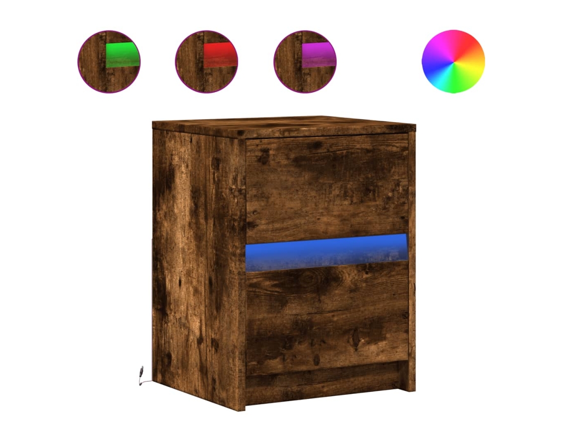 Maison Exclusive - Mesita De Noche Luces Led 2 Uds Madera Ingeniería Roble Ahumado