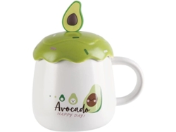 2026da-taza De Cerámica Con Tapa Y Cuchara Avocado Diseño Creativo Para Café Té Latte Microondas Lavavajillas 9 Oz
