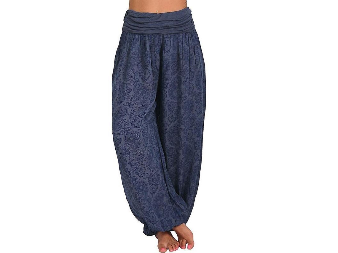 2026-pantalones Hippie Boho Casual Para Mujer De Tela Transpirable Con Estampado Floral Y Bolsillos Verano Azul Real