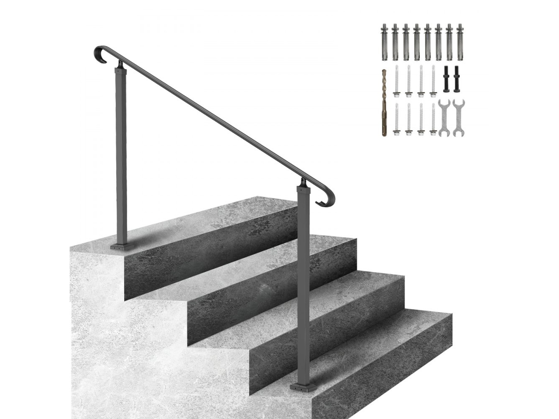 Pasamanos de hierro forjado para escaleras de 3 peldaños, resistente a la intemperie, altura ajustable hasta 64,8 cm Tekmaquinas