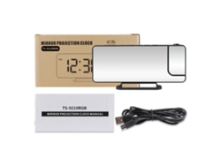 Reloj Despertador Digital Con Proyector, Espejo Led Giratorio De 180° Y 6 Niveles De Brillo Ajustables.