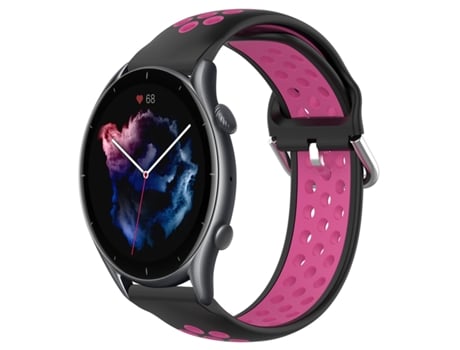 Correa Smartwatch para Amazfit GTR 3 22mm Sport Silicona Perforada Transpirable (Negro + Rosa Rojo)