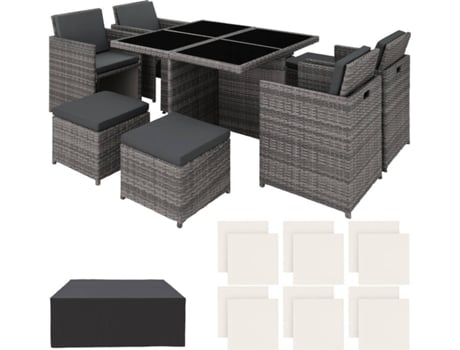 Conjunto de Jardín TECTAKE Manhattan (Gris - Poli Ratán - 54x58x82 cm)