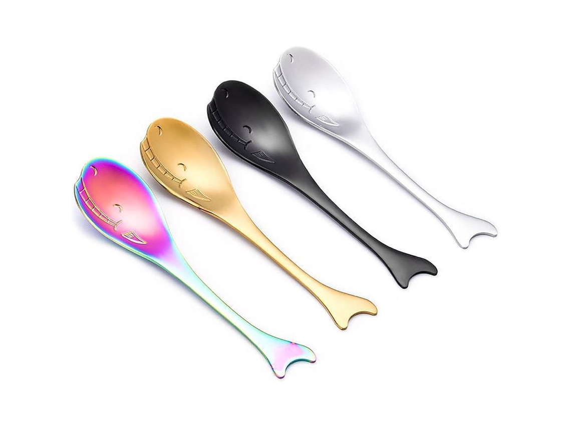 Juego de 4 cucharas creativas con forma de ballena Linjou de Rebe, cucharas de acero inoxidable para té, café y helado.