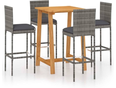 vidaXL Conjunto de bar para jardín 5 piezas con cojines gris