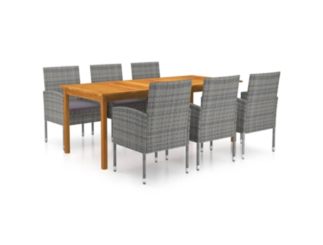 Conjunto 7 de comedor para jardín de VIDAXL gris