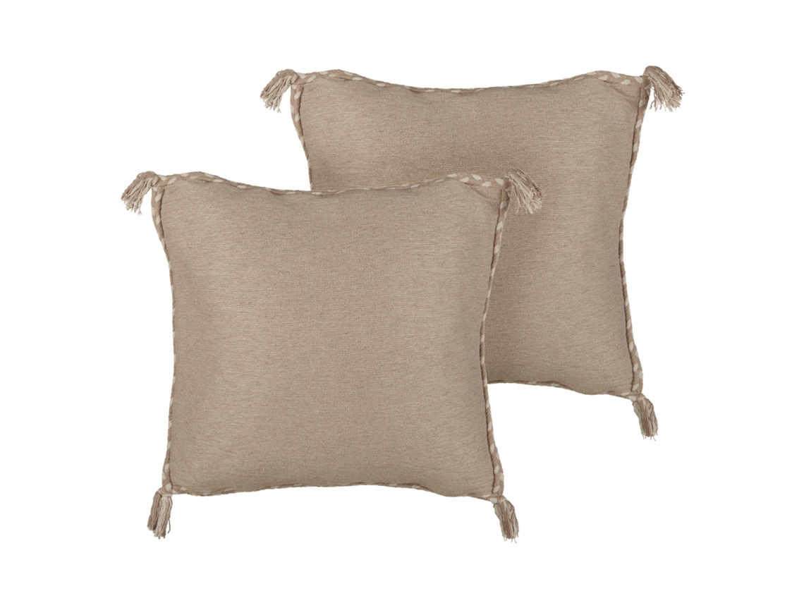Conjunto de cojines de estilo boho BELIANI Erigeron de Yute Beige 45x45x10