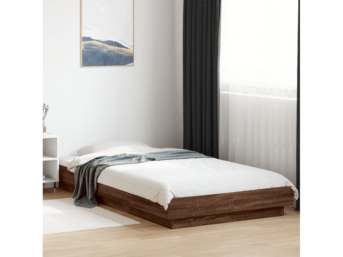 Estructura Cama Con Luces Led Madera Roble Marrón 90x190 Cm