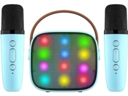 Mini Sistema De Karaoke Con 2 Micrófonos, Para Niños Y Adultos, 18 Canciones Precargadas, Bluetooth, Portátil, Azul.